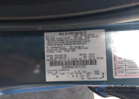 2012 Ford Fusion Se from USA, damaged, VIN 3FAHP0HA7CR171575